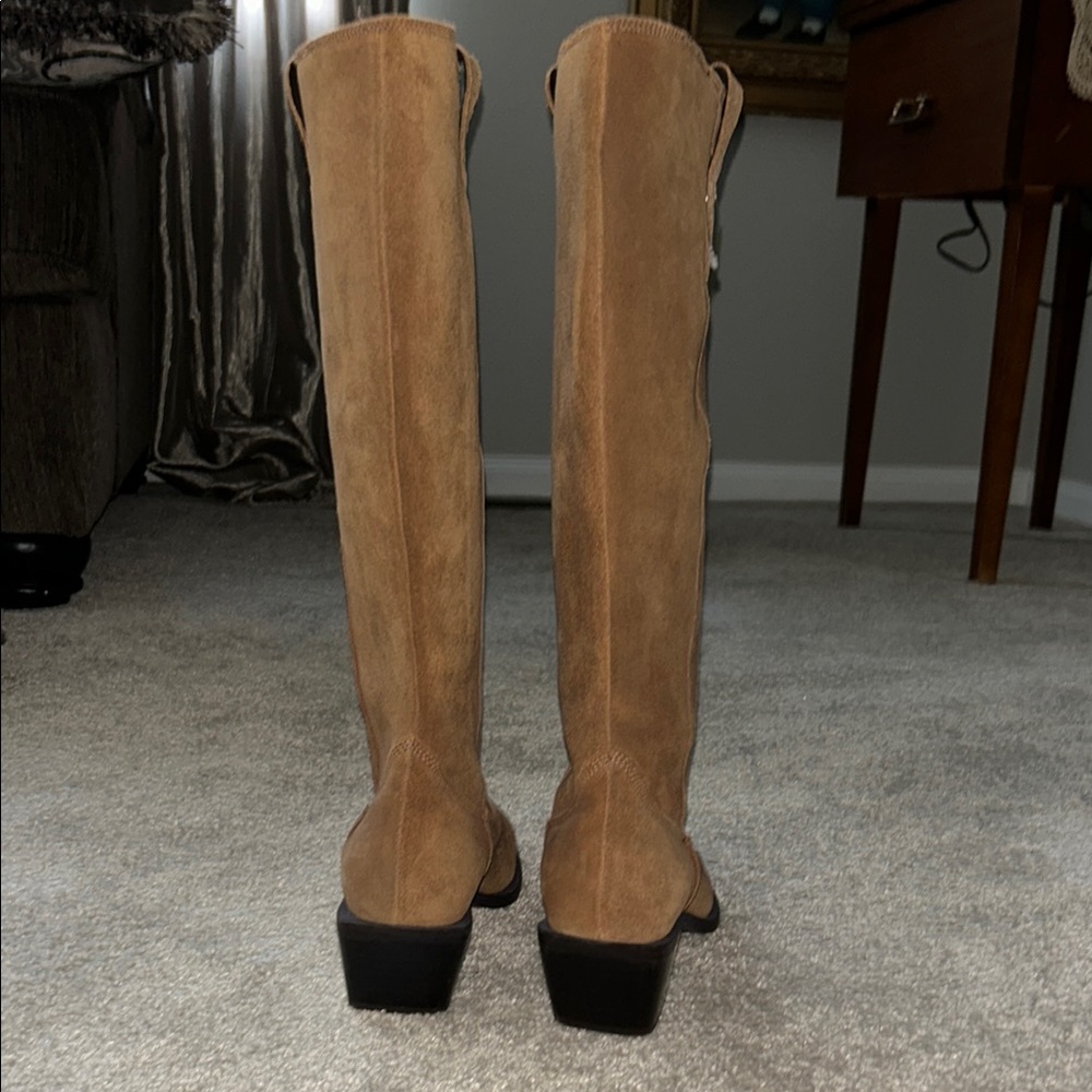 Bianco Beige Brown Heeled Suede Boots with Classic Design Size 39 - Picture 3 of 8